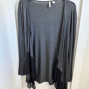 Elle Dark Gray Open-Front Waterfall Cardigan with Black Panels